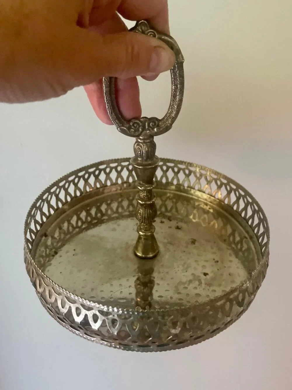 Vintage Silverplate Pierced Basket with Ornate Handle